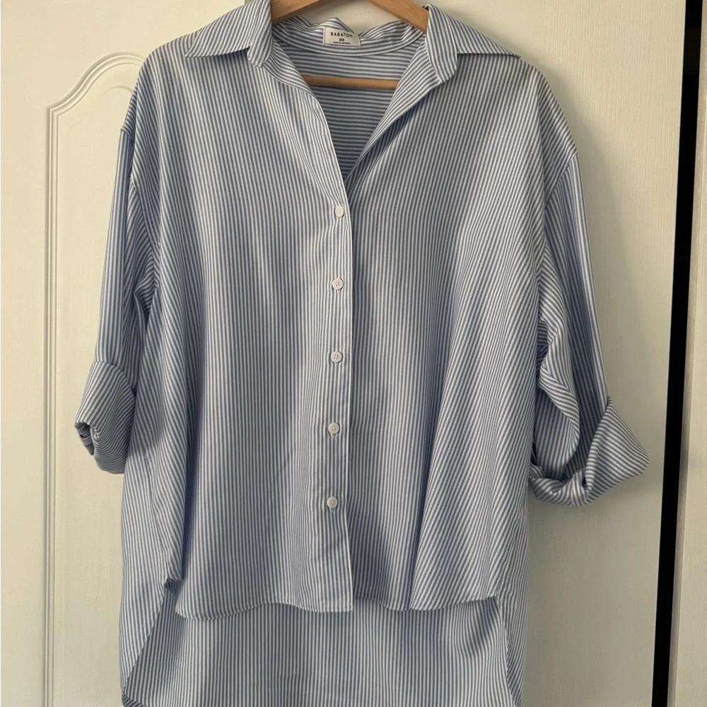 Babaton Light Blue & White Striped Shirt Oversized New - Picture 1 of 4